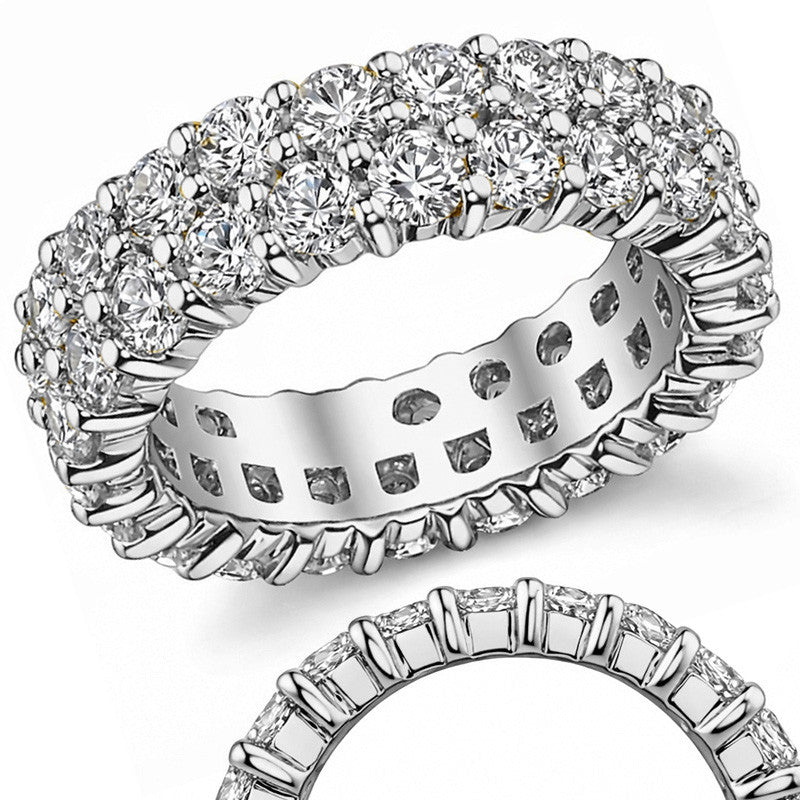 Double Row Shared Prong Round Brilliant Moissanite Eternity Ring