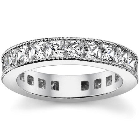 Princess cut Moissanite Channel Set Milgrain Eternity Ring
