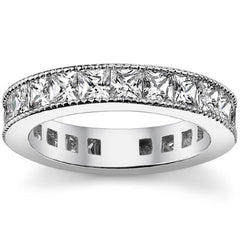 Princess cut Moissanite Channel Set Milgrain Eternity Ring