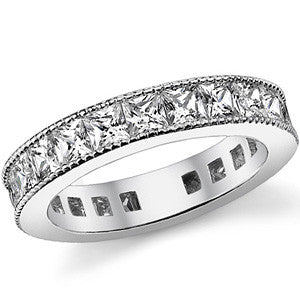 Princess cut Moissanite Channel Set Milgrain Eternity Ring