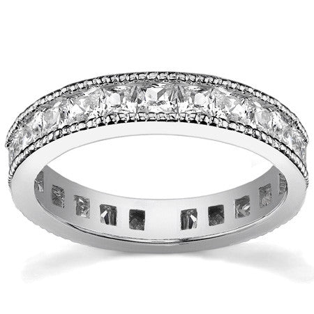 Princess cut Moissanite Channel Set Milgrain Eternity Ring