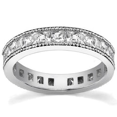 Princess cut Moissanite Channel Set Milgrain Eternity Ring