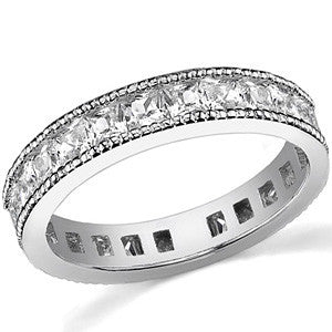 Princess cut Moissanite Channel Set Milgrain Eternity Ring