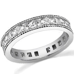 Princess cut Moissanite Channel Set Milgrain Eternity Ring