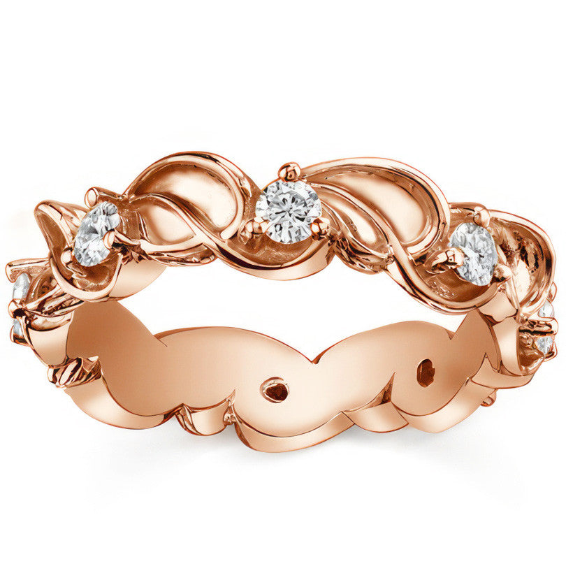 Round Moissanite Floral Leaf Style Eternity Ring