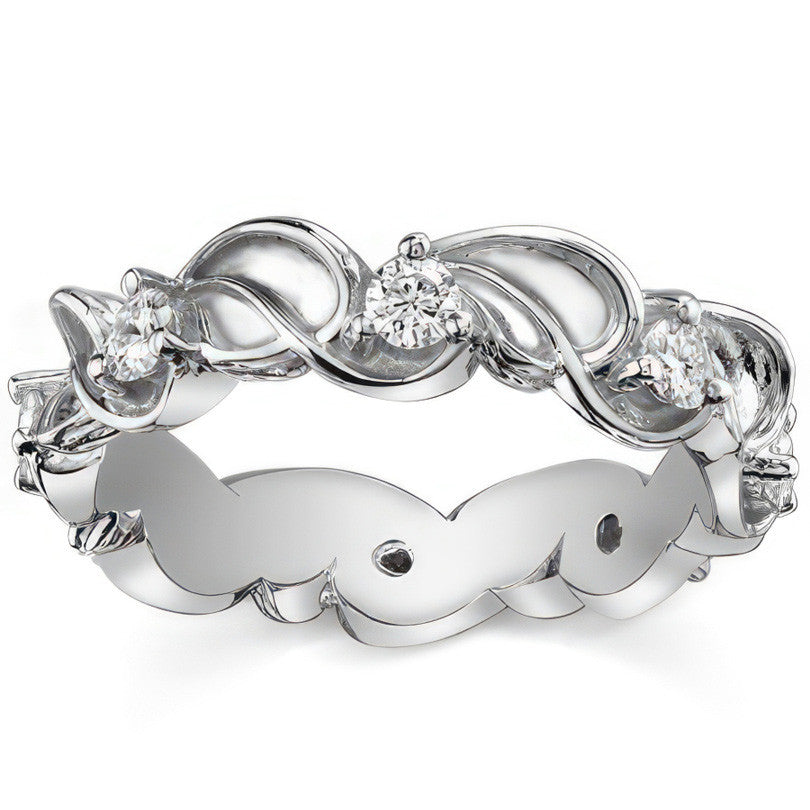 Round Moissanite Floral Leaf Style Eternity Ring
