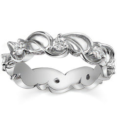 Round Moissanite Floral Leaf Style Eternity Ring