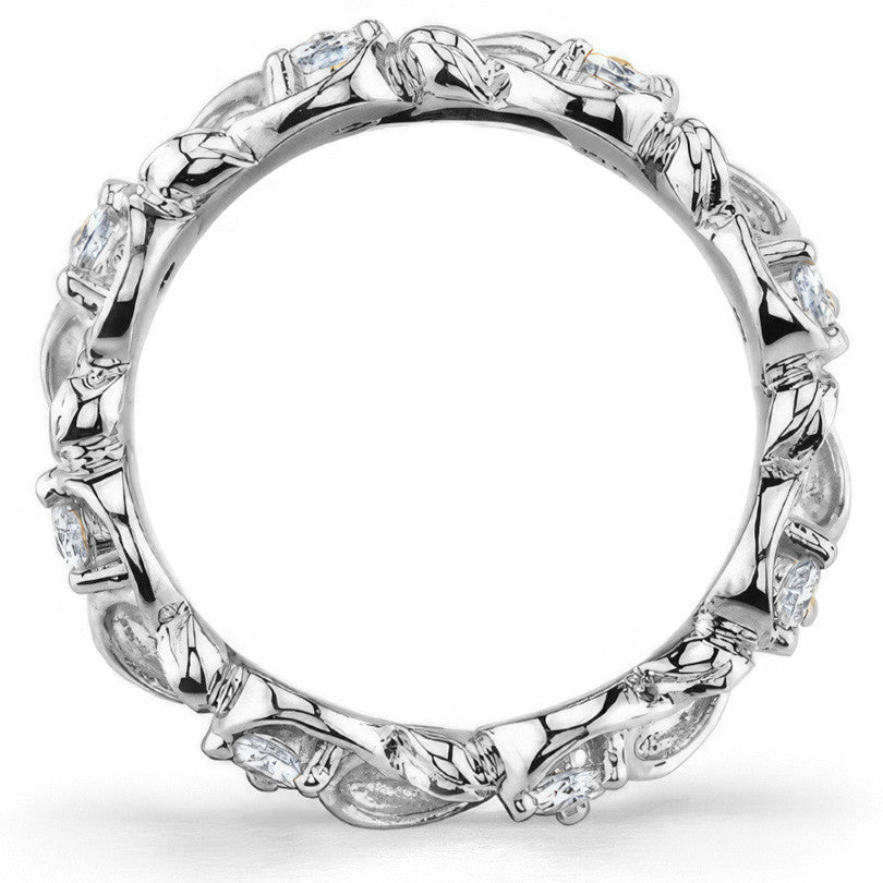 Round Moissanite Floral Leaf Style Eternity Ring