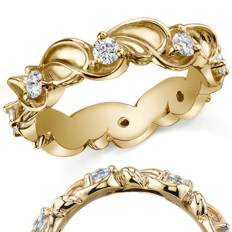 Round Moissanite Floral Leaf Style Eternity Ring