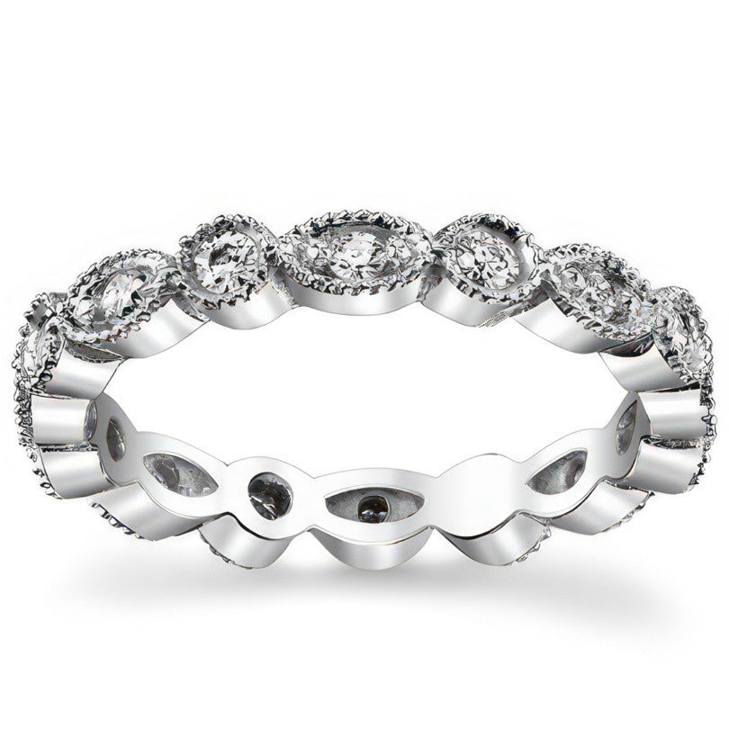 Round Brilliant Moissanite Antique Milgrain Style Eternity Ring