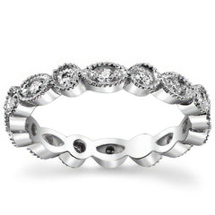 Round Brilliant Moissanite Antique Milgrain Style Eternity Ring