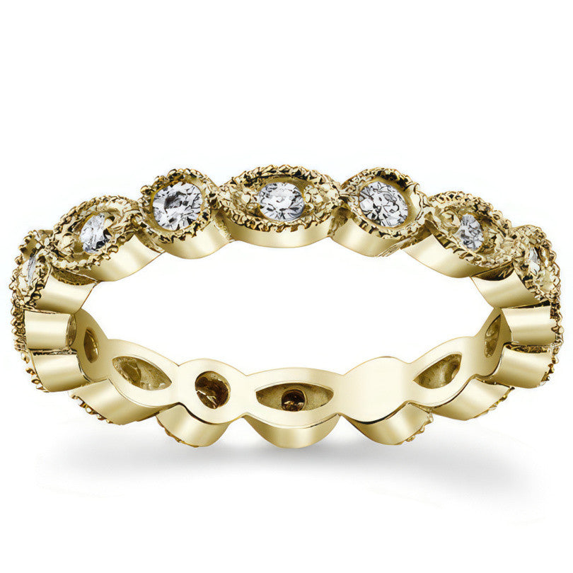 Round Brilliant Moissanite Antique Milgrain Style Eternity Ring