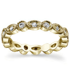 Round Brilliant Moissanite Antique Milgrain Style Eternity Ring
