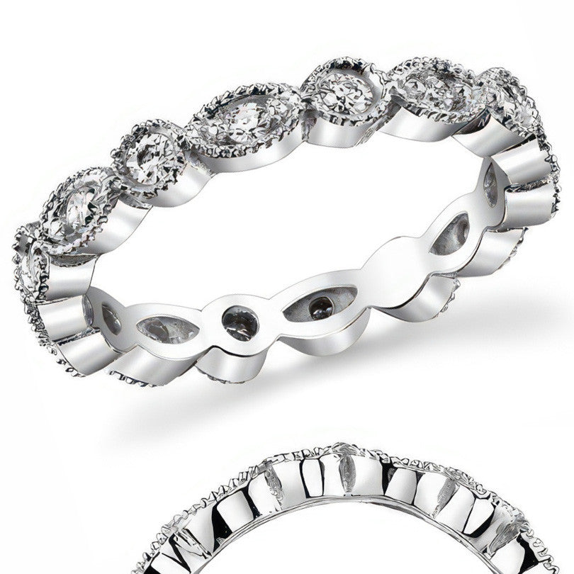 Round Brilliant Moissanite Antique Milgrain Style Eternity Ring