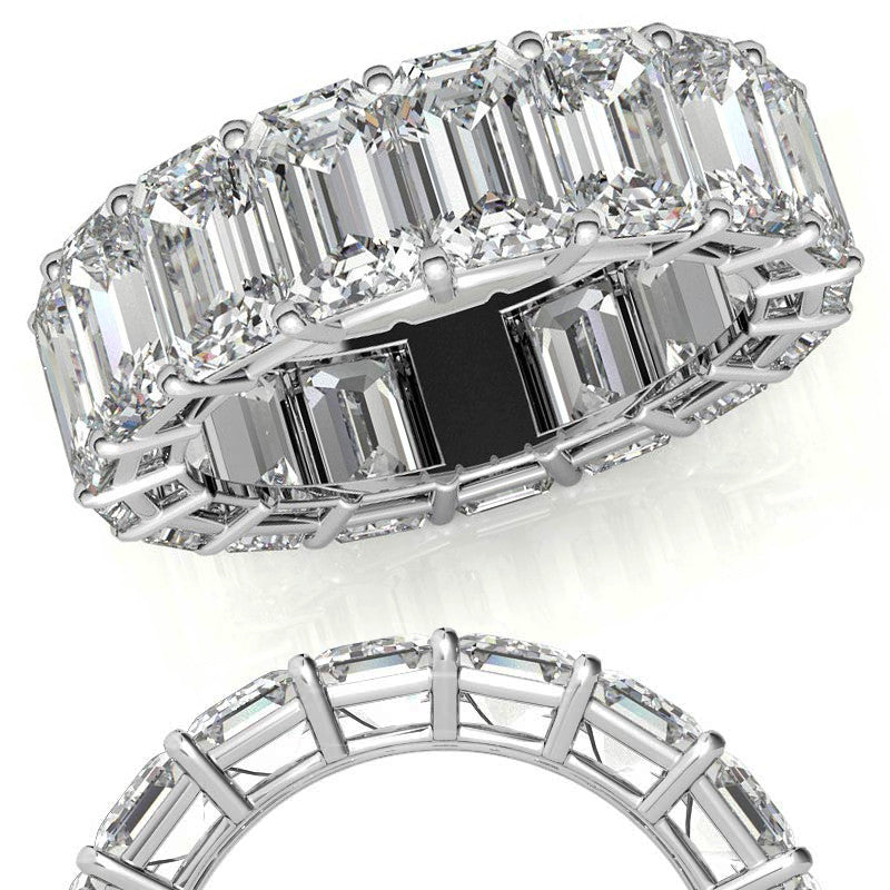 6x4mm Emerald/Radiant Moissanite Eternity Ring