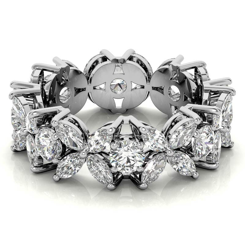 Round Brilliant and Marquise Moissanite Eternity Ring