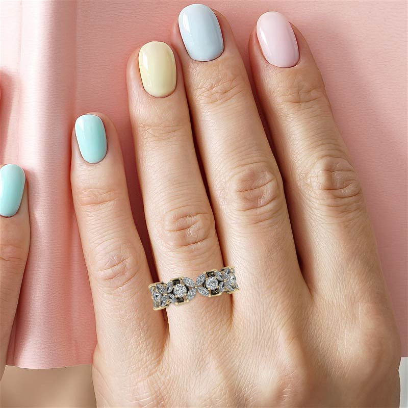 Round Brilliant and Marquise Moissanite Eternity Ring
