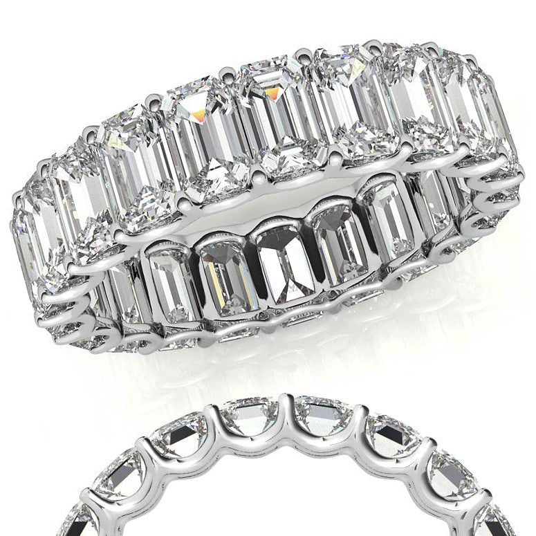 5x3mm U-Prong Emerald Moissanite Eternity Ring