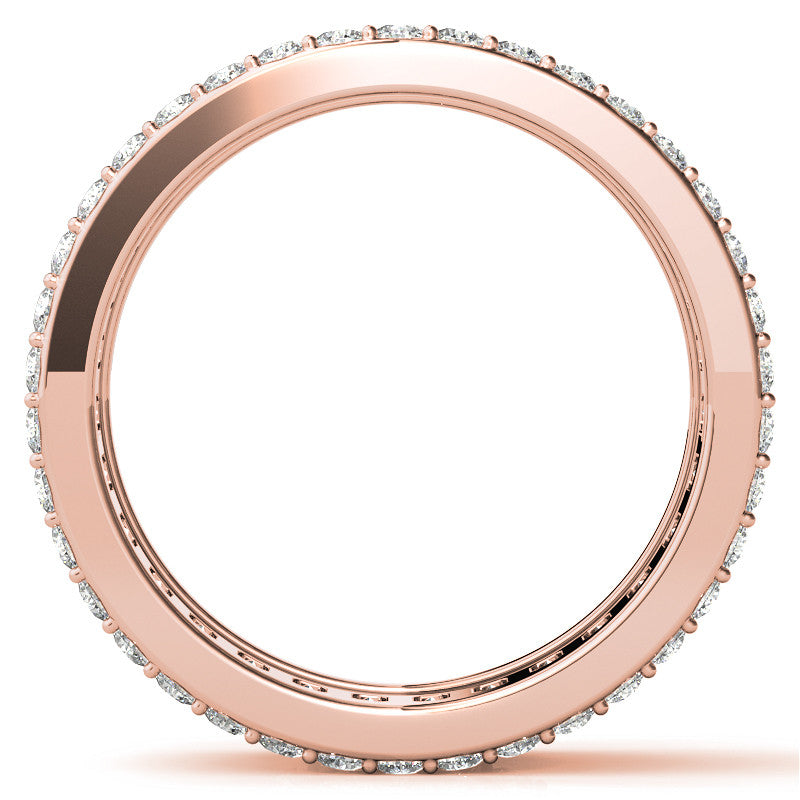 Round and Baguette Moissanite Triple Row Wide Eternity Ring
