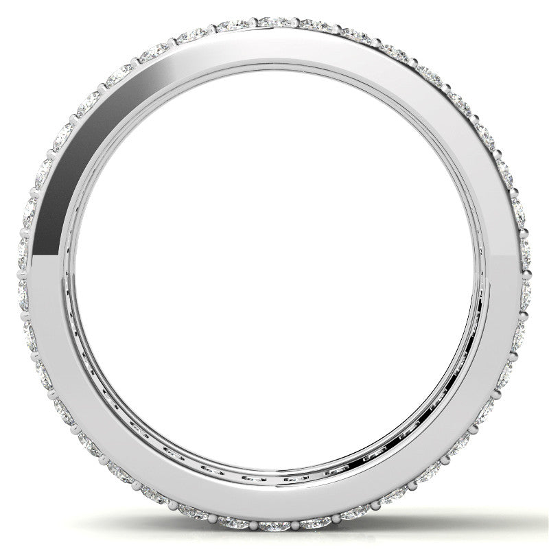 Round and Baguette Moissanite Triple Row Wide Eternity Ring