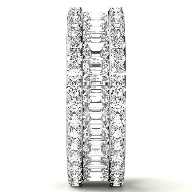 Round and Baguette Moissanite Triple Row Wide Eternity Ring