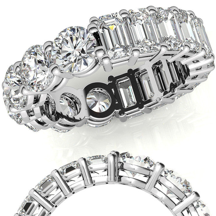 Round and Emerald Moissanite Duo Eternity Ring - 5.5mm