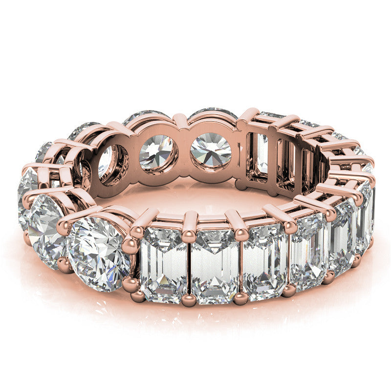 Round and Emerald Moissanite Duo Eternity Ring - 5.5mm
