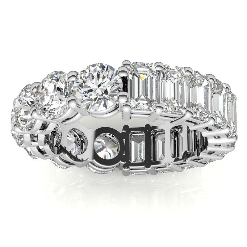 Round and Emerald Moissanite Duo Eternity Ring - 5.5mm