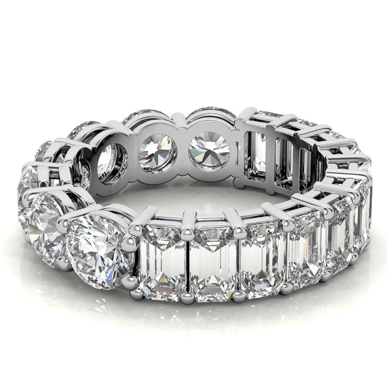 Round and Emerald Moissanite Duo Eternity Ring - 5.5mm