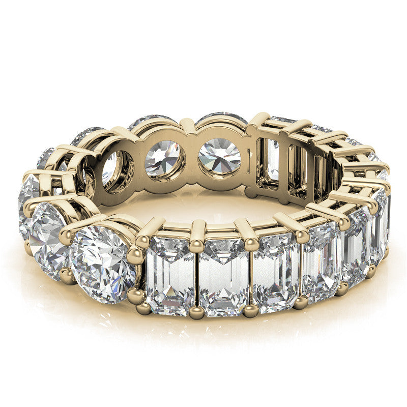 Round and Emerald Moissanite Duo Eternity Ring - 5.5mm