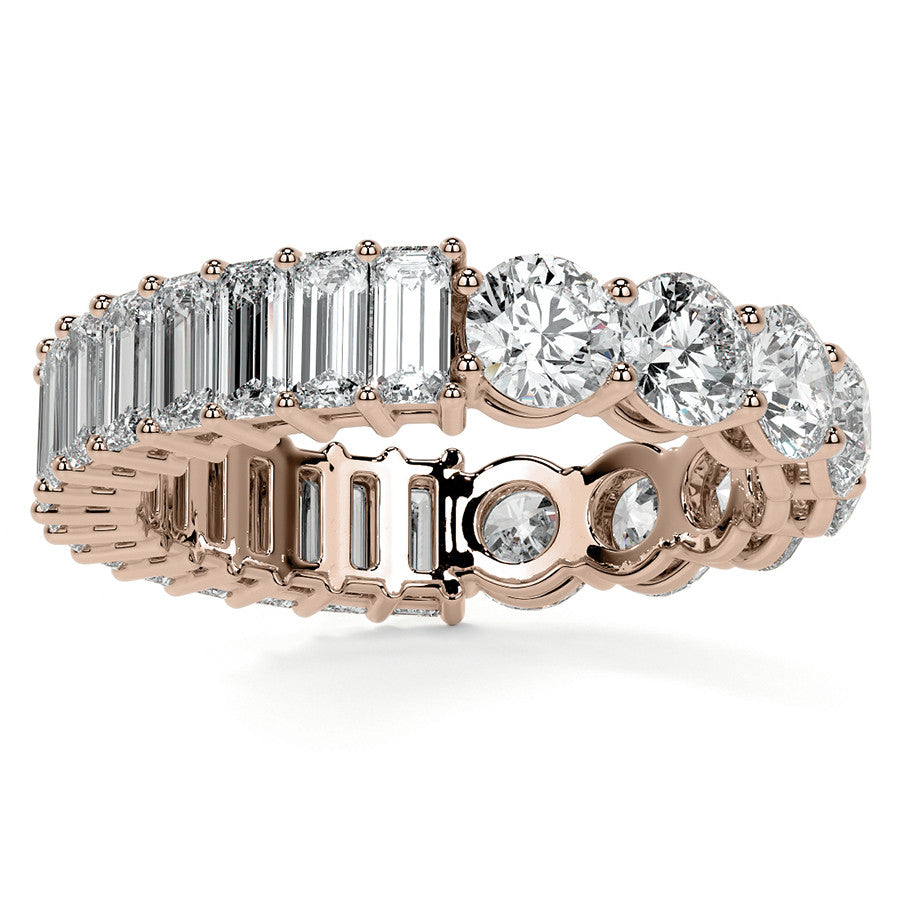 Round and Emerald Moissanite Duo Eternity Ring