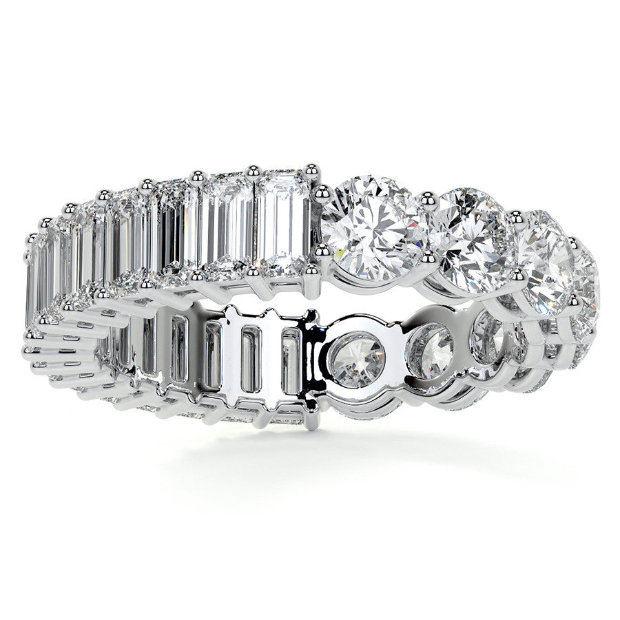 Round and Emerald Moissanite Duo Eternity Ring