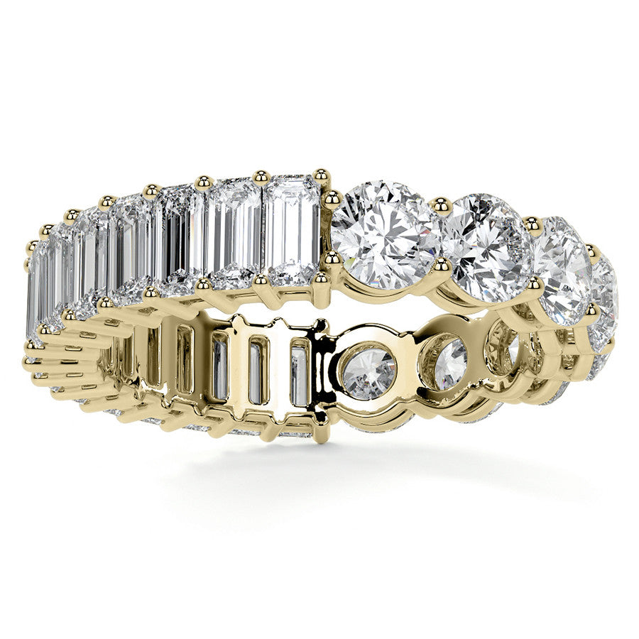 Round and Emerald Moissanite Duo Eternity Ring