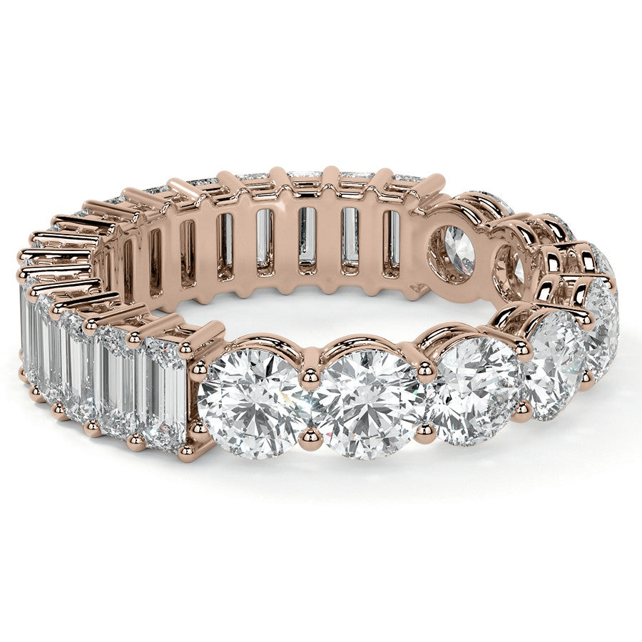 Round and Emerald Moissanite Duo Eternity Ring