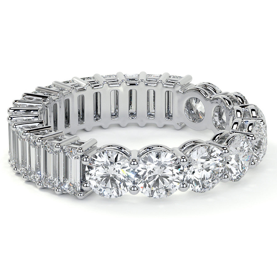Round and Emerald Moissanite Duo Eternity Ring