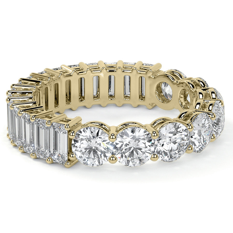 Round and Emerald Moissanite Duo Eternity Ring