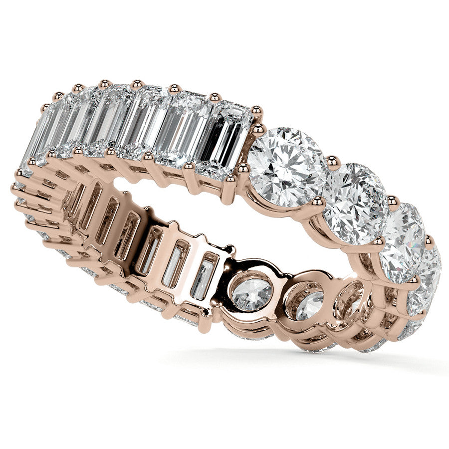 Round and Emerald Moissanite Duo Eternity Ring