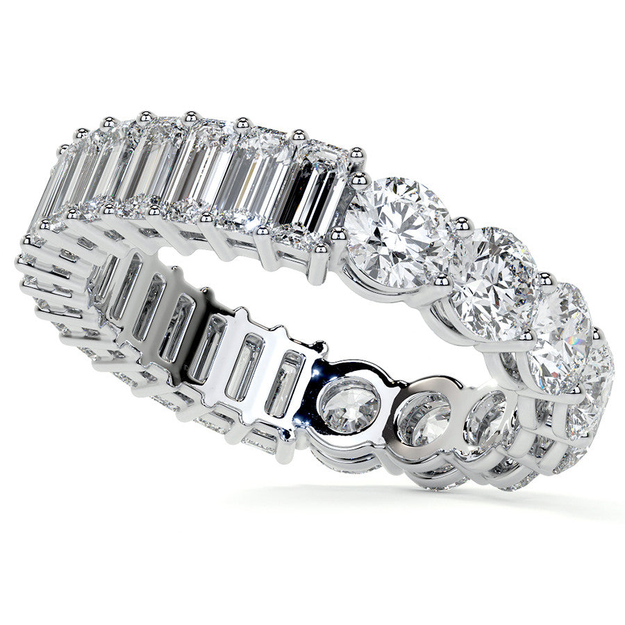 Round and Emerald Moissanite Duo Eternity Ring