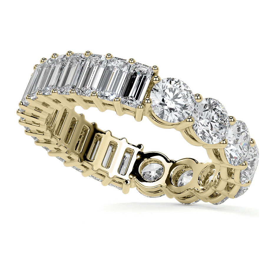 Round and Emerald Moissanite Duo Eternity Ring