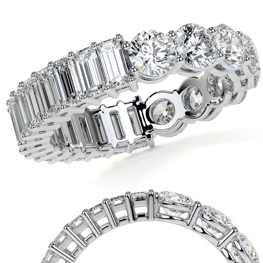 Round and Emerald Moissanite Duo Eternity Ring