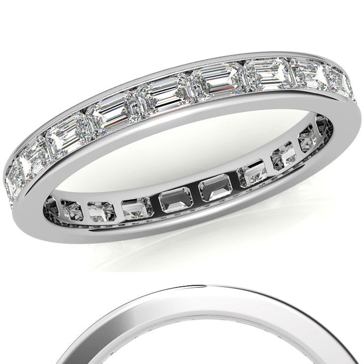 3x2mm Emerald Moissanite Channel Set Eternity Band