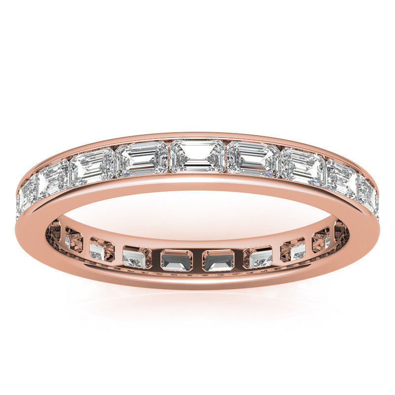 3x2mm Emerald Moissanite Channel Set Eternity Band