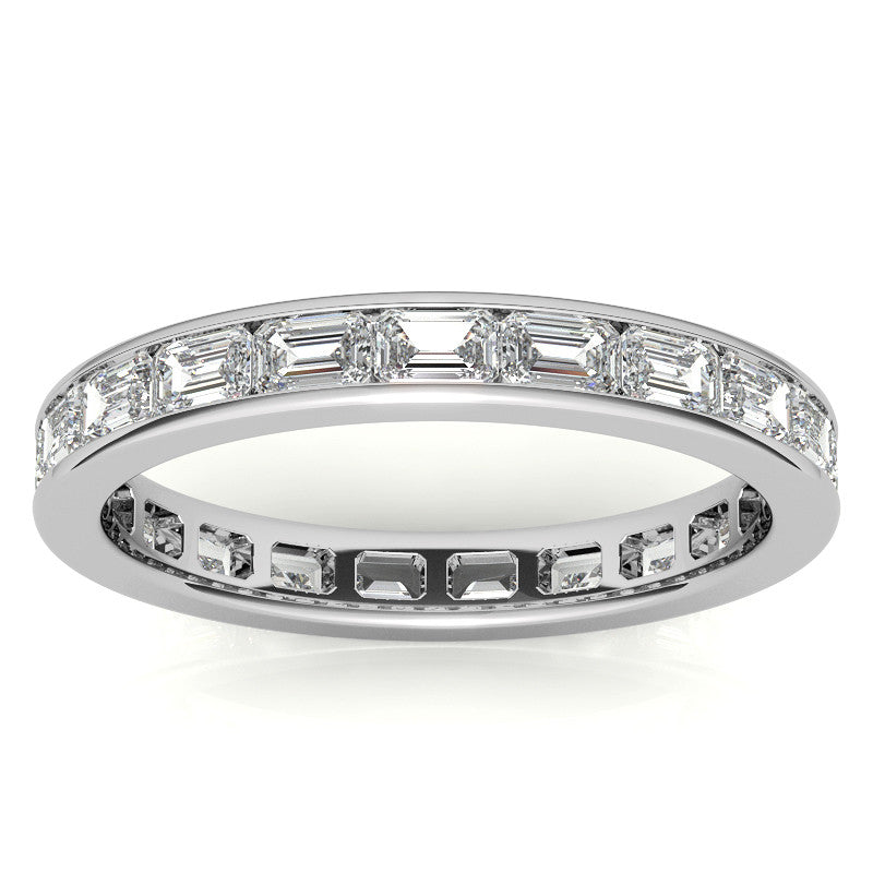 3x2mm Emerald Moissanite Channel Set Eternity Band