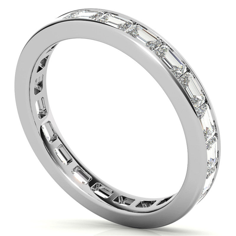 3x2mm Emerald Moissanite Channel Set Eternity Band