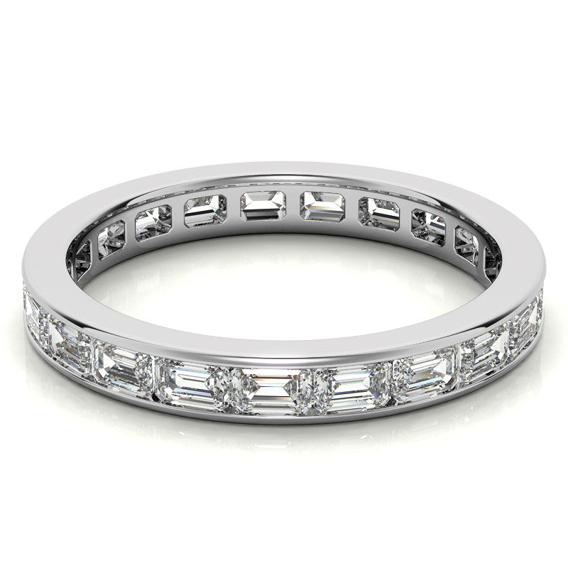 3x2mm Emerald Moissanite Channel Set Eternity Band
