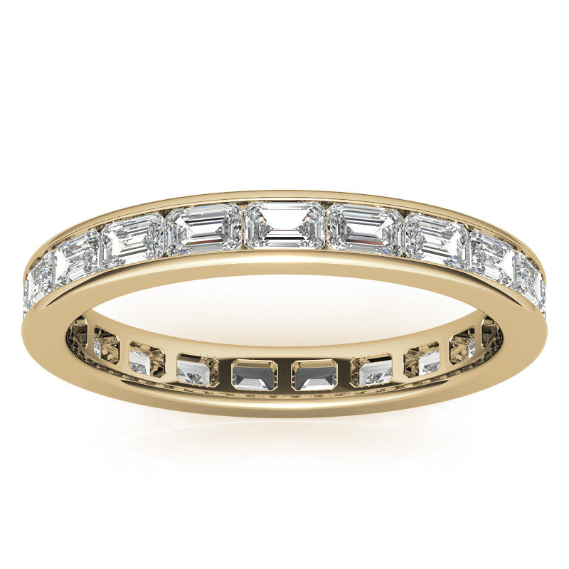 3x2mm Emerald Moissanite Channel Set Eternity Band