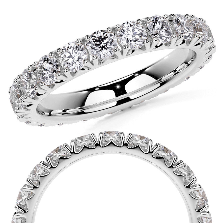 Round Brilliant French V-Split Prong Moissanite Eternity Ring 1.9ct - 2.2ct