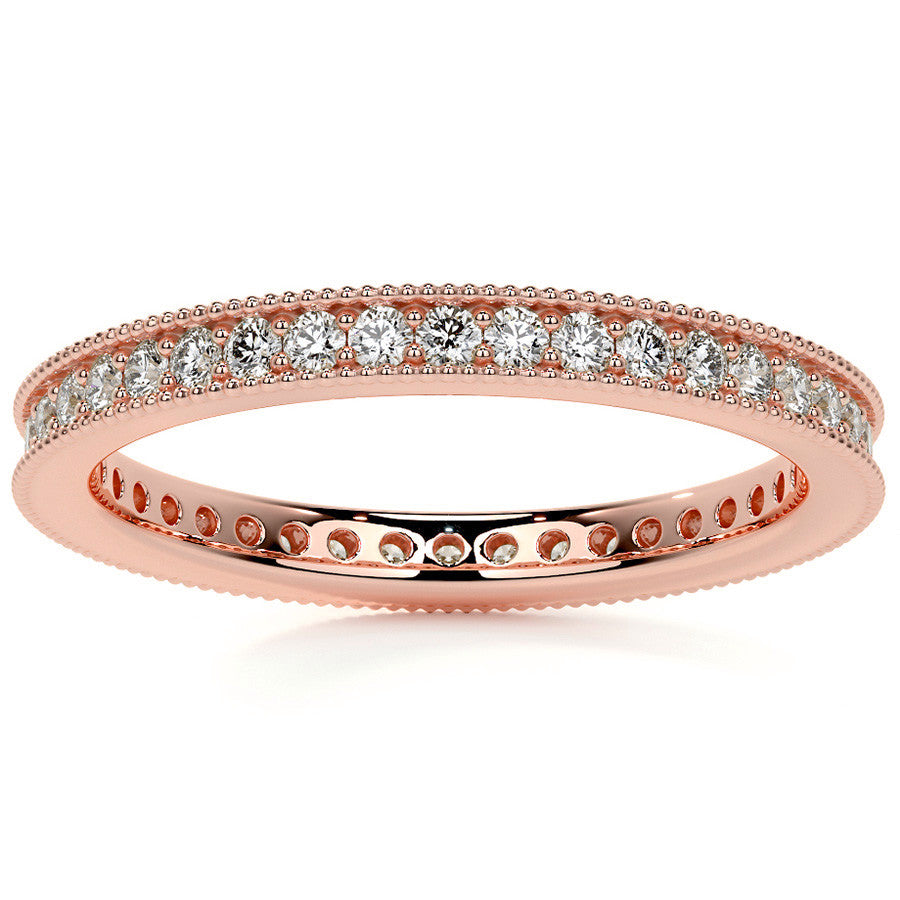 Round Brilliant Channel Bead with Milgrain Moissanite Eternity Ring 0.5ct - 0.6ct