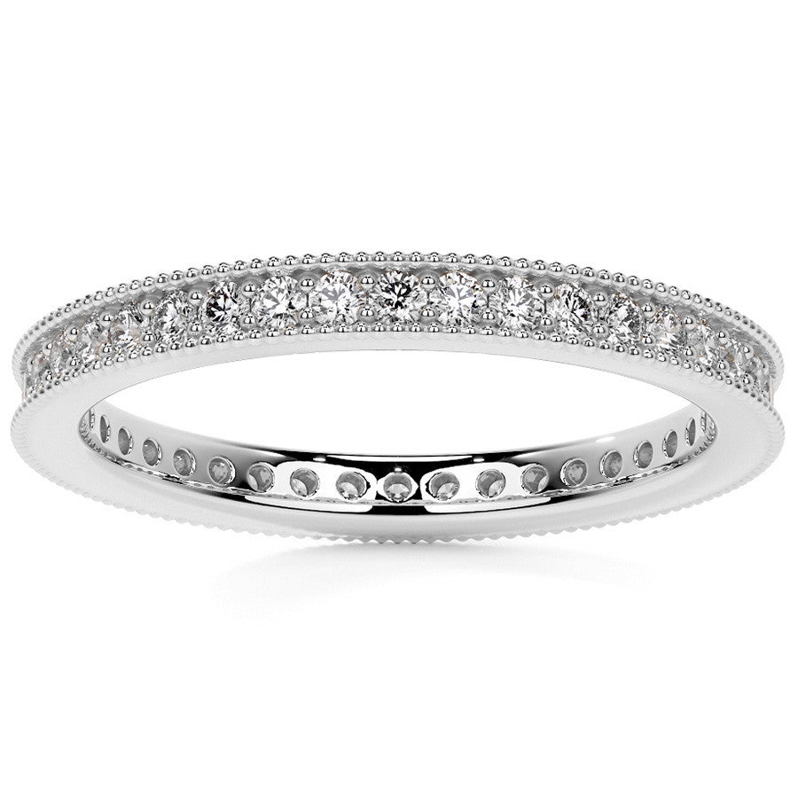 Round Brilliant Channel Bead with Milgrain Moissanite Eternity Ring 0.5ct - 0.6ct