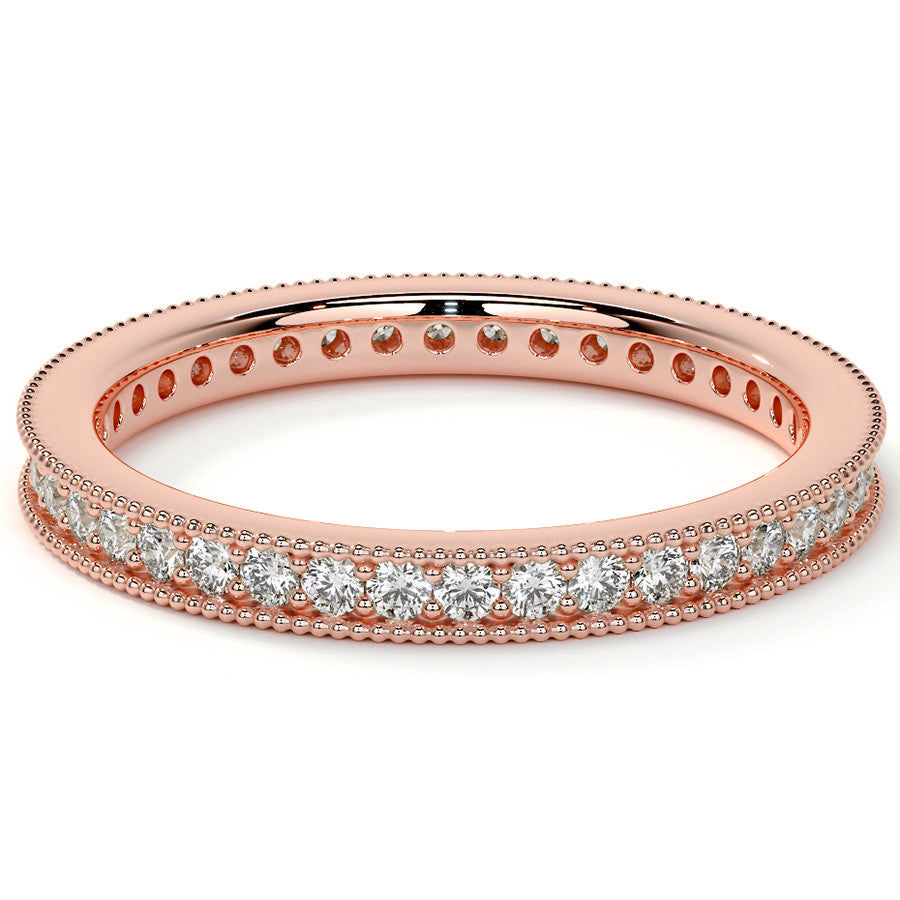 Round Brilliant Channel Bead with Milgrain Moissanite Eternity Ring 0.5ct - 0.6ct